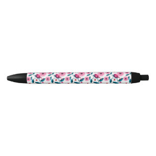 Caneta Preta Cobertor de Design Botânico Floral de Pássaro Rosa