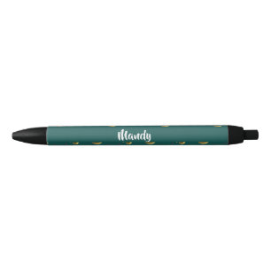 Caneta Preta Cogumelos com nome personalizado em verde