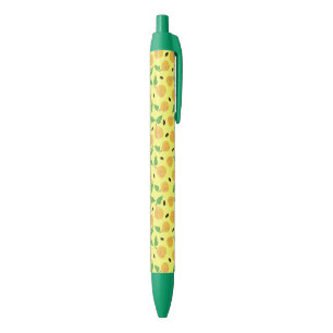 Caneta Preta Coleção Pérolas Douradas Amarelo Brilhante