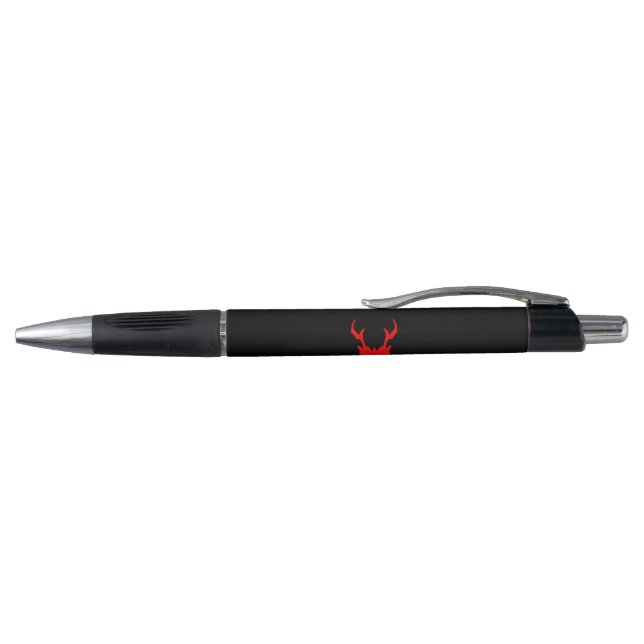 Caneta preta com logotipo vermelho e branco (Topo)
