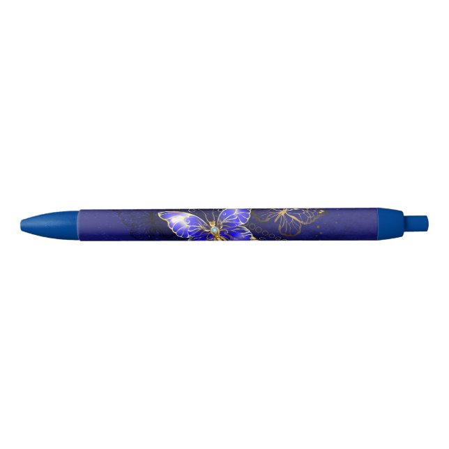 Caneta Preta Composição com borboletas de safira (Frente)