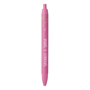 Caneta Preta Confete Rosa Menina Brilho Dourado