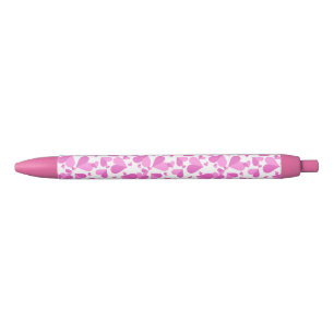 Caneta Preta Confetti Hearts Pink