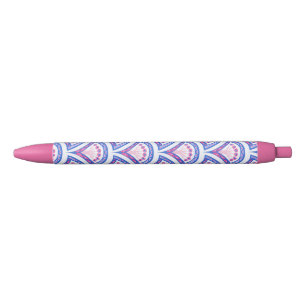 Caneta Preta cor damasco floral azul