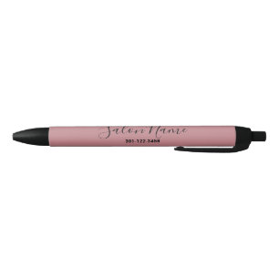 Caneta Preta Cor-de-rosa empoeirada com nome de salão de scrip