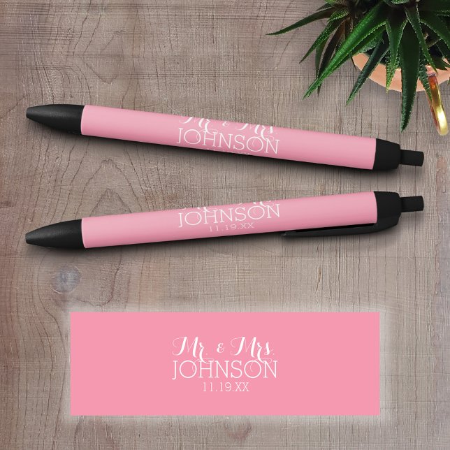 Caneta Preta Cor Sólida Rosa Pastel - Lembrancinhas de Casament (Personalized writing pens)