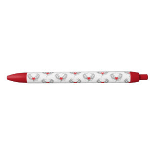 Caneta Preta Coração Anjo Vermelho com asas