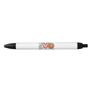 Caneta Preta Coração de Basquete Peace Love para Mulheres Adole