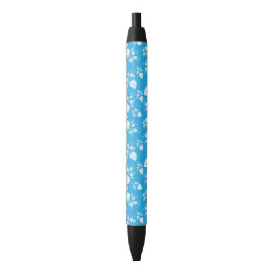 Caneta Preta Coração flor azul com padrão de flores