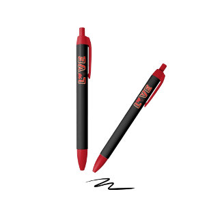 Caneta Preta Coração vermelha com texto LOVE