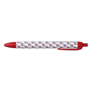 Caneta Preta Corações caneta/Vermelho, Branco e Azul