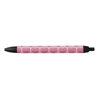 Caneta Preta Corações com Estampa de Guepardo Rosa