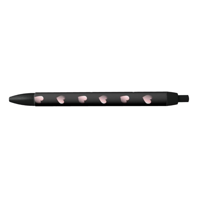 Caneta Preta Corações cor-de-rosa3D em preto (Frente)