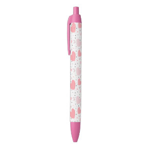 Caneta Preta Corações cor-de-rosa e porquinho