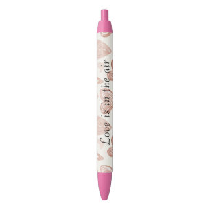 Caneta Preta Corações de Amor de Creme Rosado