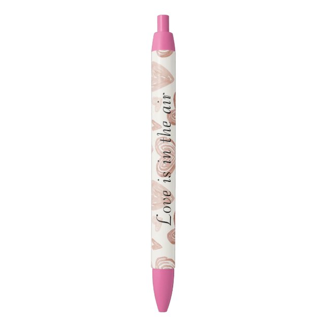 Caneta Preta Corações de Amor de Creme Rosado (Frente Vertical)