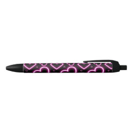 Caneta Preta Corações de Neon Rosa V-Day