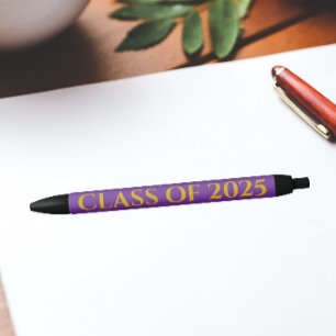 Caneta Preta Cores Escolares Roxo e Dourado Ano de Turma
