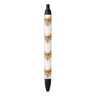 Caneta Preta Corgi Engraçado Com Óculos