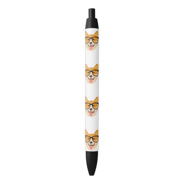 Caneta Preta Corgi Engraçado Com Óculos (Frente Vertical)