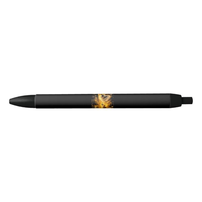 Caneta Preta Corgi Engraçado Uivando para a Lua (Frente)