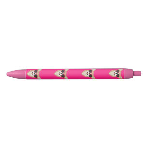 Caneta Preta Corgi Sorridente Com Óculos De Sol Rosa