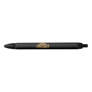 Caneta Preta Coroa Dourada MzElyB Signature
