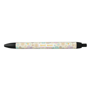 Caneta Preta Coruja Amarelo Pastel 