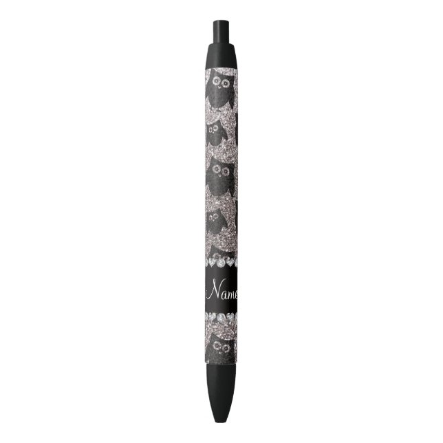Caneta Preta Corujas de prata conhecidas personalizadas do (Frente Vertical)