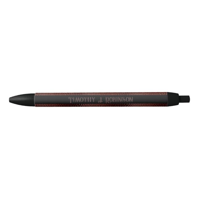 Caneta Preta Couro Marrom Falso Personalizado Relevo (Frente)