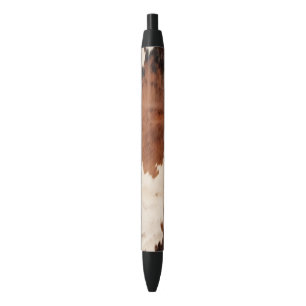 Caneta Preta Cowhide Preto Branco-Castanho