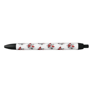 Caneta Preta Crescente Mecânico com Rosas vermelhas