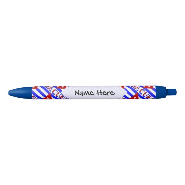 Caneta Preta Cuba e Bandeira Cubana Azul Claro Ladrilhada com S (Frente)