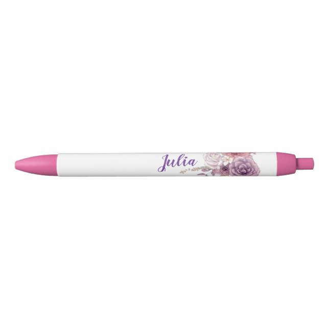Caneta Preta Customizable Pretty Petals Floral Pen (Frente)