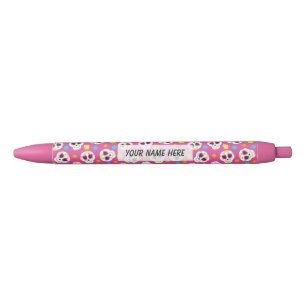 Caneta Preta Cute Colorful Sugar Skulls em Rosa