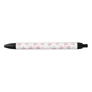 Caneta Preta Cute Pastel Pink Cherry Pattern Ink Pen