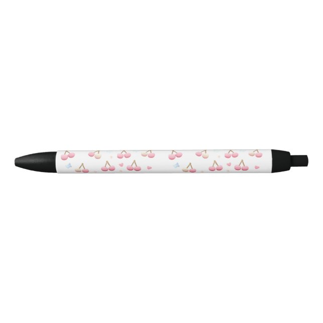 Caneta Preta Cute Pastel Pink Cherry Pattern Ink Pen (Frente)