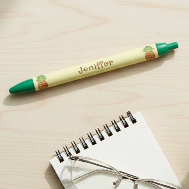 Caneta Preta Cute Pineapple Pens with Name (Personalized pineapple pen with name and cute colors. 🍍)
