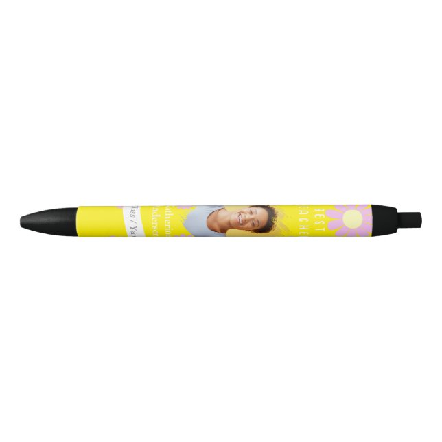Caneta Preta Daisy Best Teacher Photo Bright Yellow (Frente)