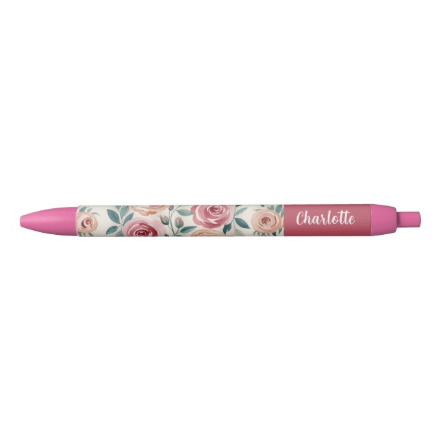 Caneta Preta De Volta à Escola Padrão Fofo de Aquarela Floral R (Frente)