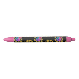 Caneta Preta Desenho de Corações Coloridos