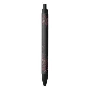 Caneta Preta Desenho Floral de Rosa Preta Romântica e Elegante