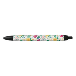 Caneta Preta Design Branco Floral Selvagem e Colorida bonito