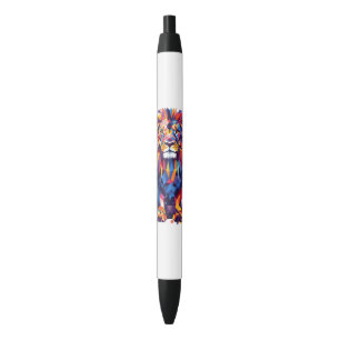 Caneta Preta Design de leão colorido geométrico