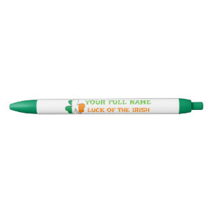 Caneta Preta Dia de São Patrício Bandeira da Irlanda Nome Perso