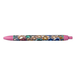 Caneta Preta Diamantes De Muitas Cores