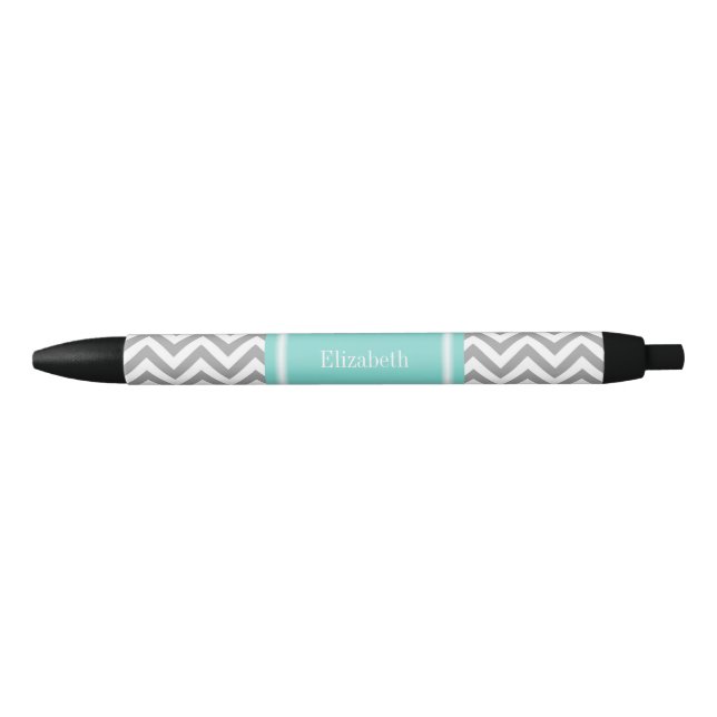 Caneta Preta Dk Cinza Branco LG Chevron Turquesa Nome Monograma (Frente)