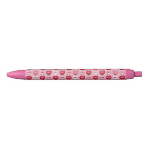 Caneta Preta doce colorido padrão de coração dia dos namorados