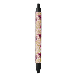 Caneta Preta Dourada Leopardo Imprime Rosas Rosa Florais P