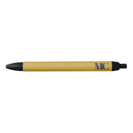 Caneta Preta Dourado Azul Naval Monograma Monogramado Elegante 